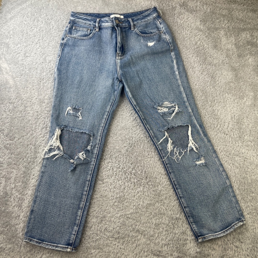 PacSun Jeans Womens 29 Blue Distressed High Rise Straight Leg Denim 100% Cotton